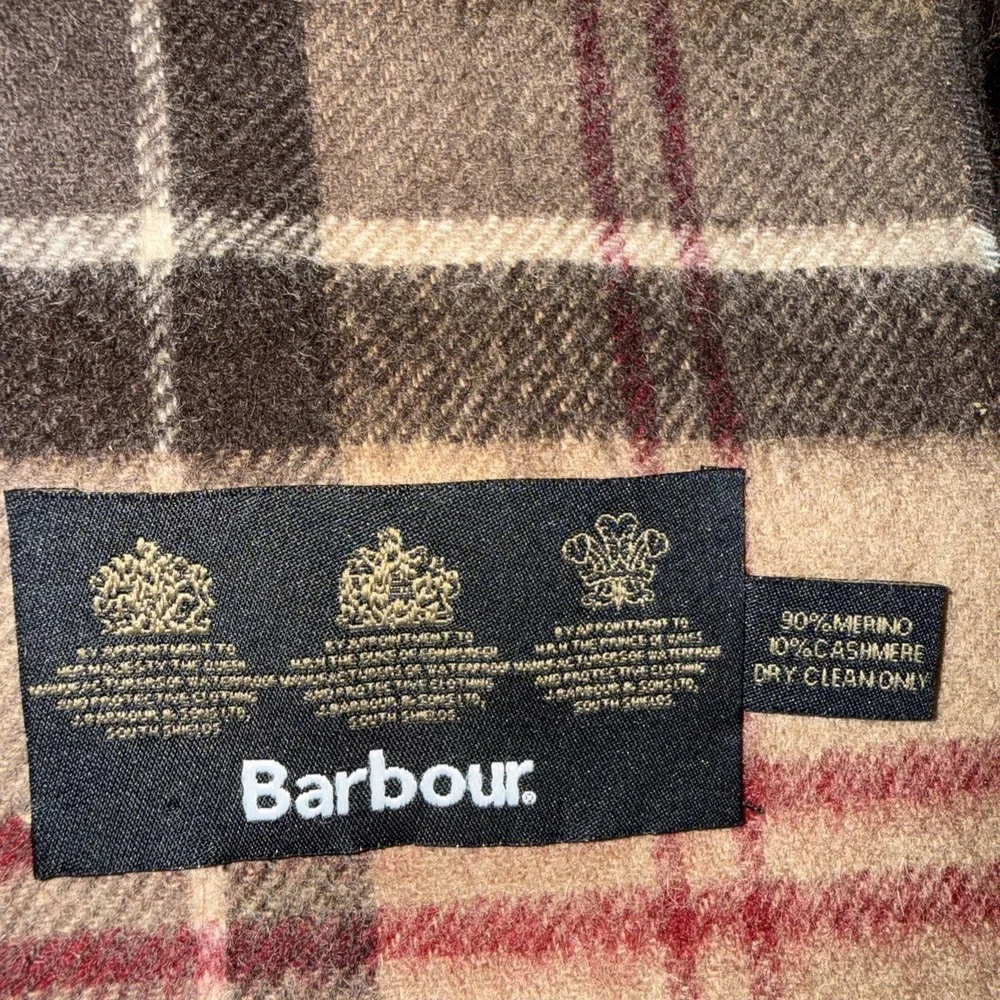 Barbour Tartan Brown Check Plaid Merino Wool Cashmere Rectangle Scarf 10